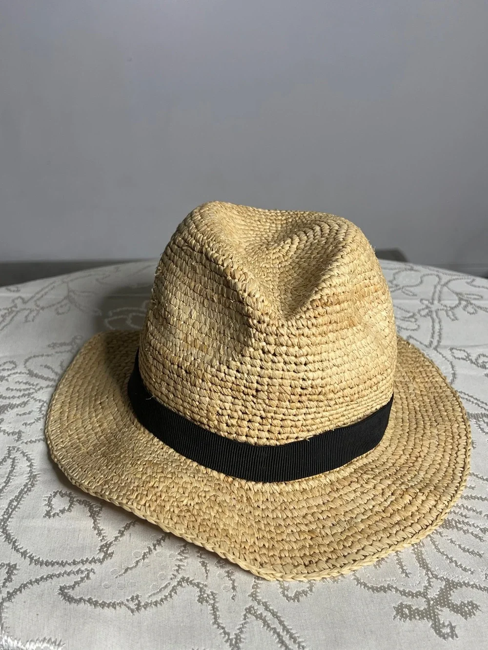 J. Crew Natural Straw Fedora with Black Band